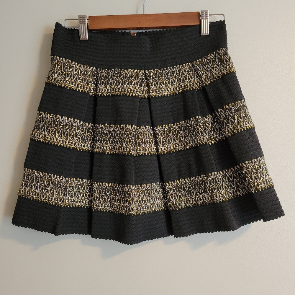Ginger G Black & Gold Pleated Ribbon Mini Skirt
